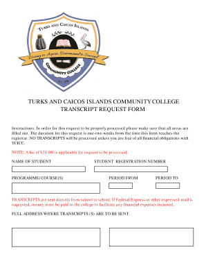 Transcript Request Form Turks and Caicos Islands Community College Tcicc