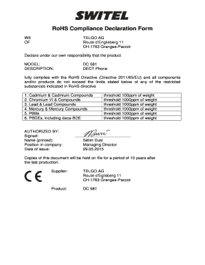 Rohs Compliance Statement Example  Form