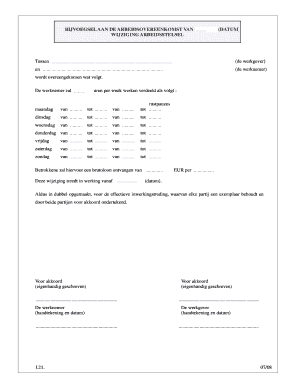 BIJVOEGSEL AAN DE ARBEIDSOVEREENKOMST VAN DATUM OVERGANG VAN VOLTIJDS NAAR DEELTIJDS Acerta  Form