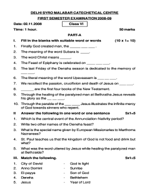 Syro Malabar Catechism Question Paper  Form