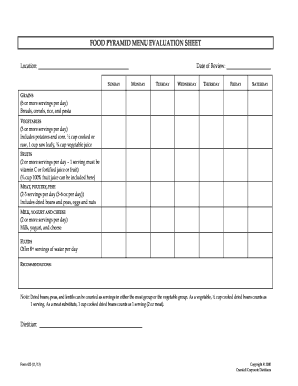 Menu Evaluation  Form