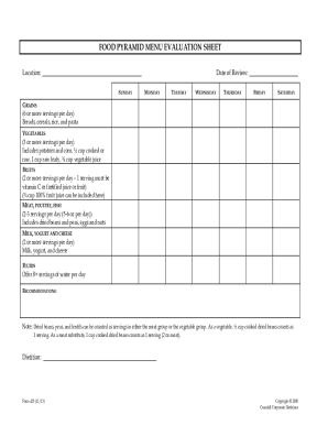 Menu Evaluation  Form