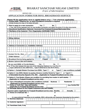 Bsnl Customer Application Form PDF