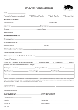 Equity Bank Kenya Funds Transfer Form