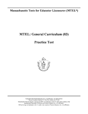 Mtel General Curriculum Practice Tests  Form