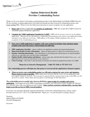 Optima Credentialing  Form