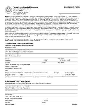 Texas Department of Insurance Complaint Form
