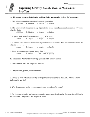 Gravity Exploration Worksheet Answer Key  Form