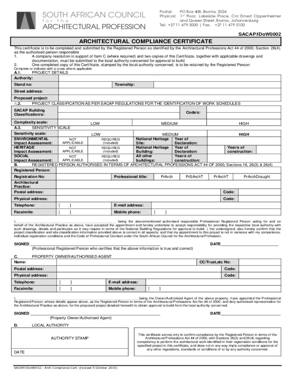  Architectural Compliance Certificate 2010-2024