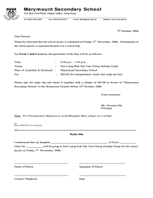 School Picnic Notice for Parents  Form