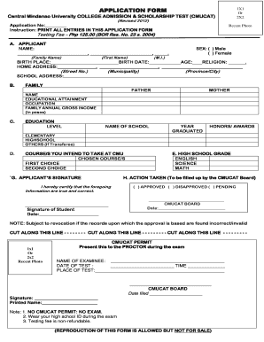 Cmucat Application Form