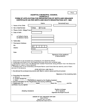 Birth Certificate Application Form Tripura PDF