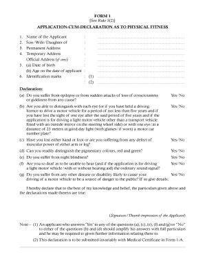 FORM 1 Application Cum Declaration as to Physical Fitness Aizawl