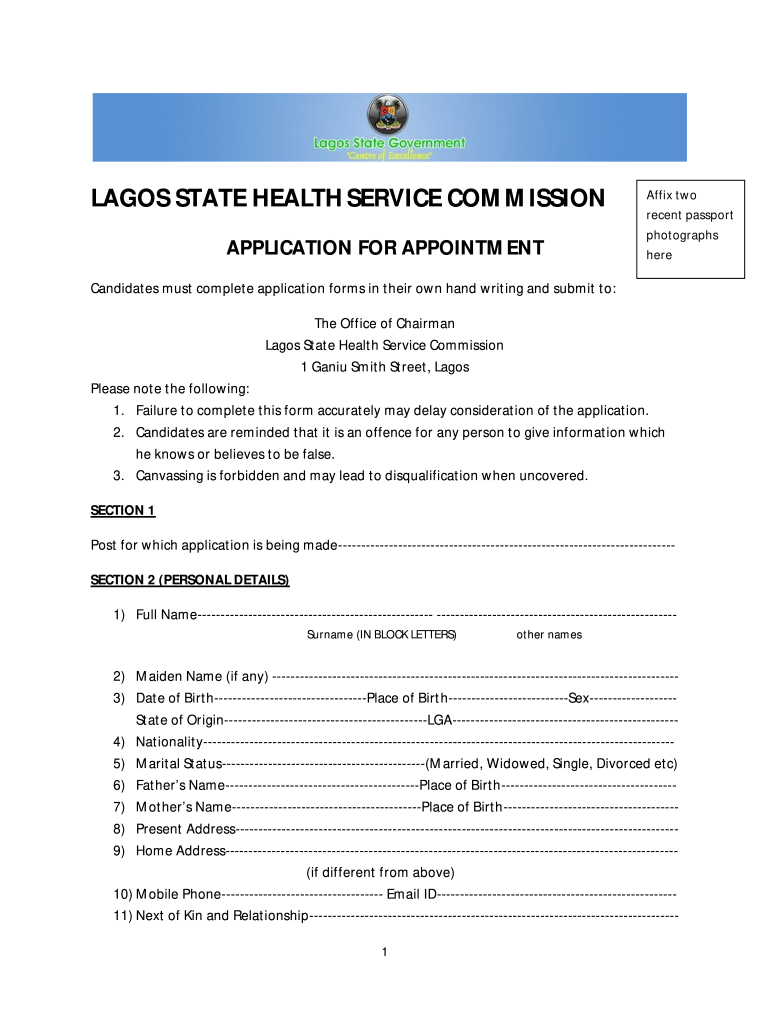 Lagos State Health Service Commission  Form