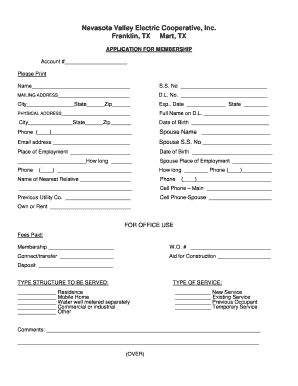 Navasota Valley Electric Application  Form
