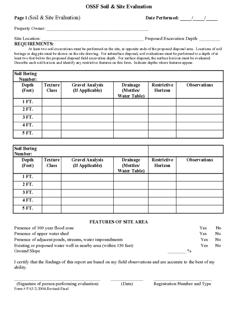 Soil Site Evaluation Sheet for Permit  Form