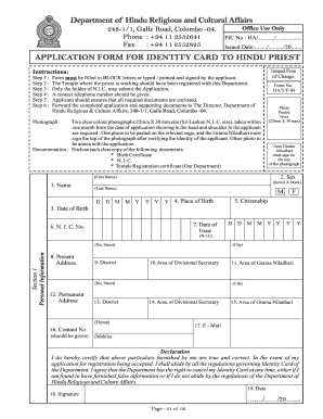 APPLICATION FORM for HINDU PRIEST IDENTITY CARD to