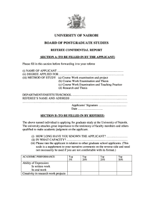 Post Graduate Referee Form University of Nairobi