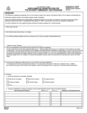 Department of State SUPPLEMENTAL REGISTRATION for the DIVERSITY IMMIGRANT VISA PROGRAM OMB APPROVAL NO Usvisa Co  Form