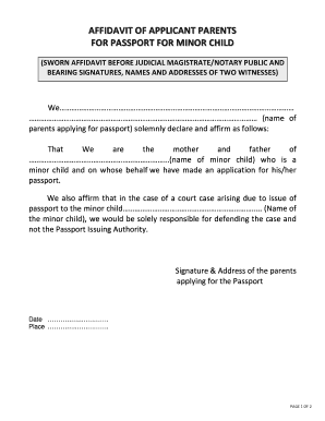 Affidavit of Minor Child  Form
