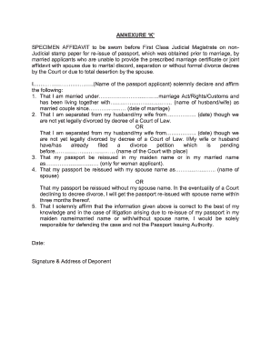 Affidavit for Passport  Form