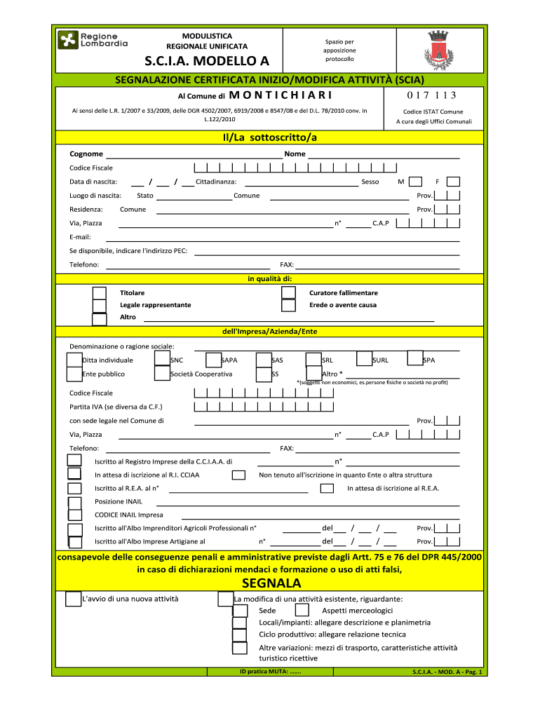 Segnalazione Certificata Di Inizio Attivit  Form