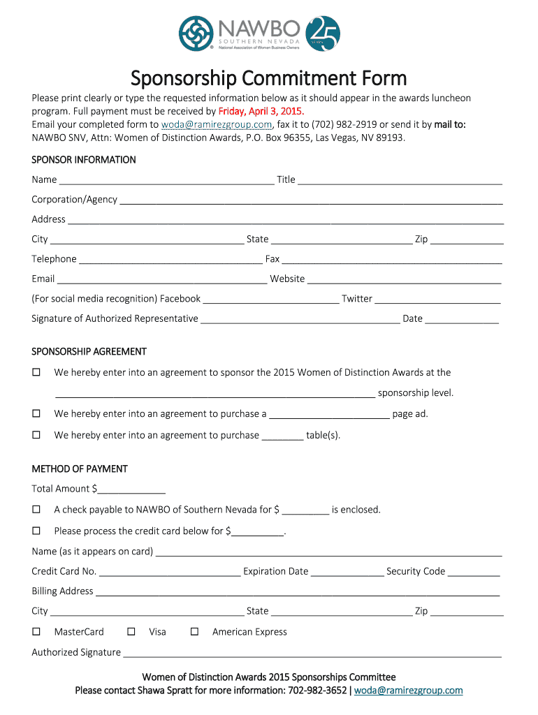 Sponsorship Commitment Form NAWBO Southern Nevada Nawbosnv