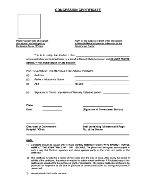 Railway Concession  Form