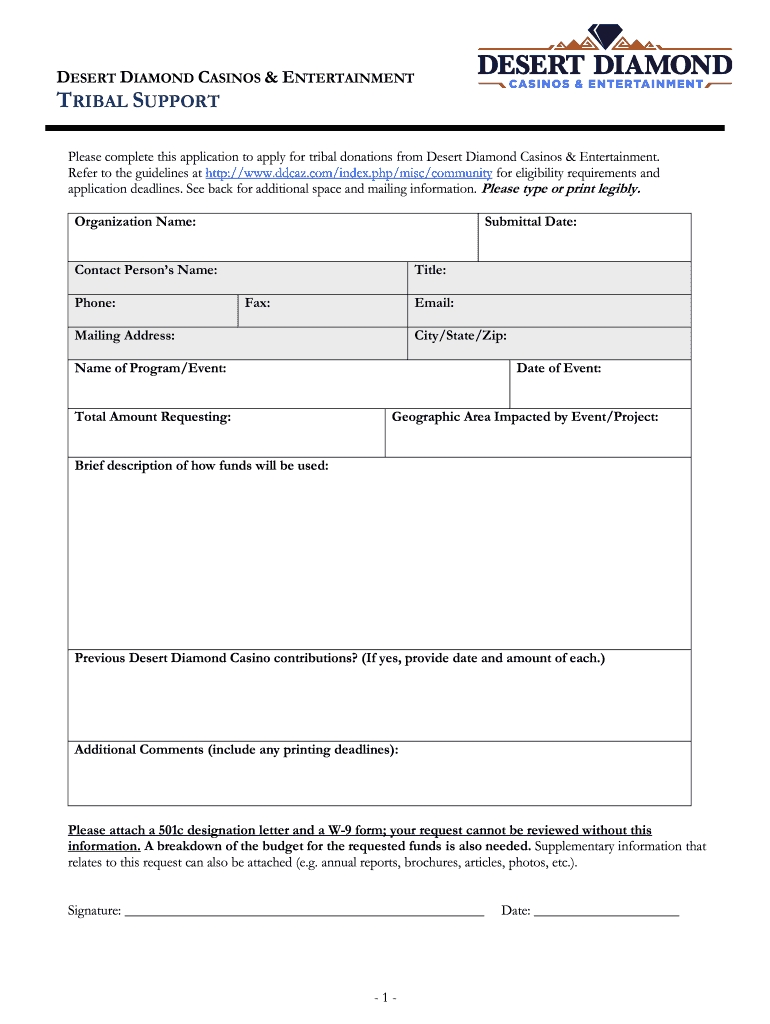 Desert Diamond Community Support  Form