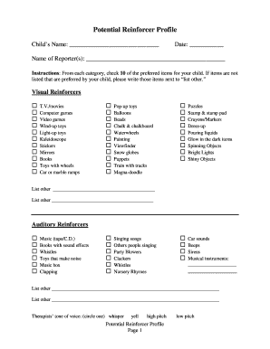 Potential Reinforcer Profile Mandy Edits Form