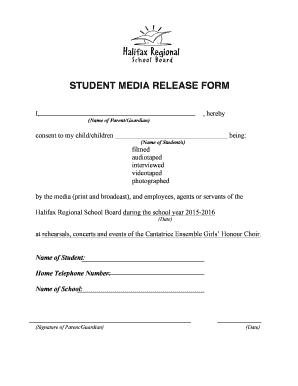 Media Release Form for Students