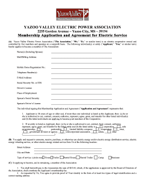 Yazoo Valley Electric Application  Form