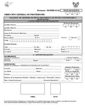 SOLICITUD DE REGISTRO DE TTULO PROFESIONAL DE TCNICO Saiiut Utec Tgo Edu  Form