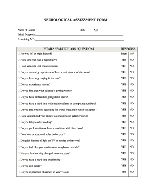 Neurological Assessment Form