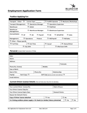 Employment Application Form Bluestar Global Logistics