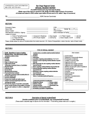 Special Incident BReportb Form San Diego Regional Center Sdrc