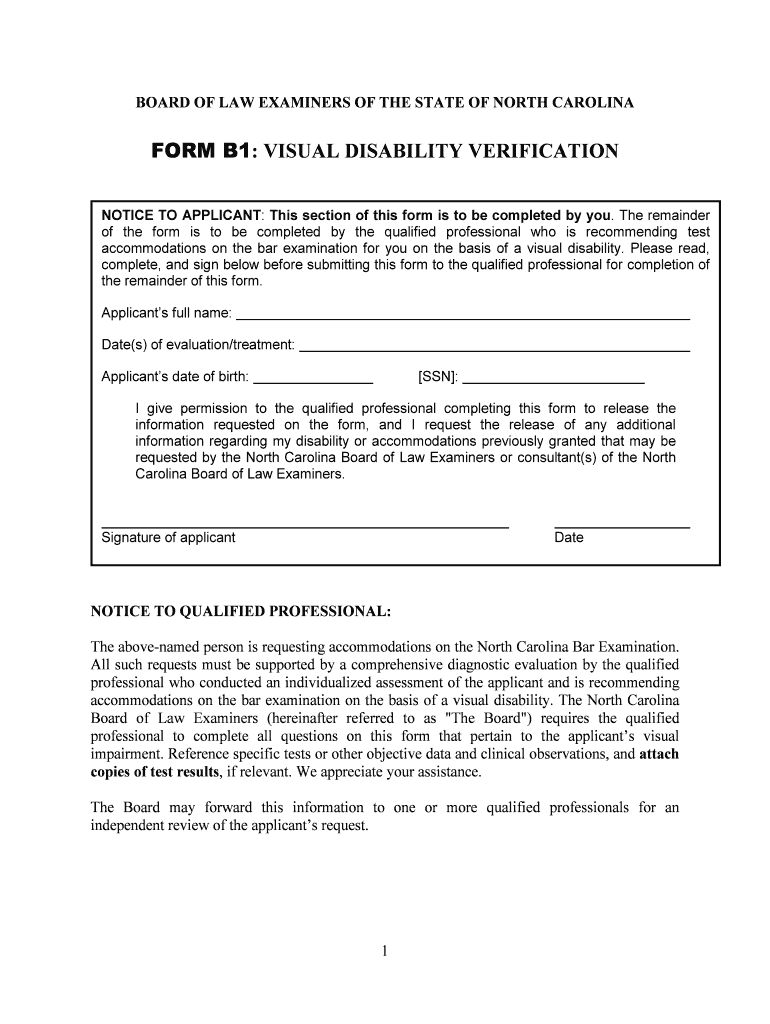 BForm B1b North Carolina Board of Law Examiners