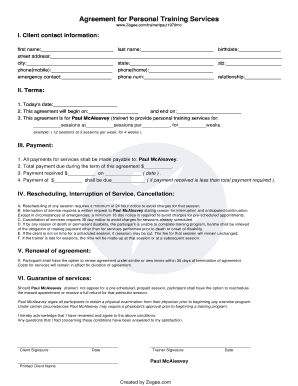 Personal Training Contract PDF  Form