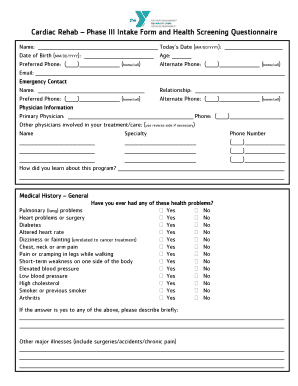 Cardiac Rehabilitation Phase III BIntake Formb Hamilton Area YMCA Hamiltonymca