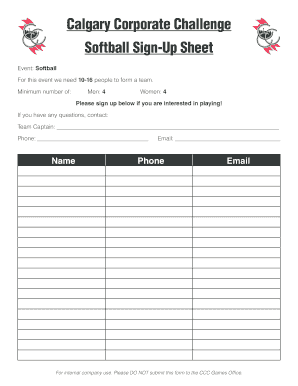 Softball Sign Up Sheet  Form