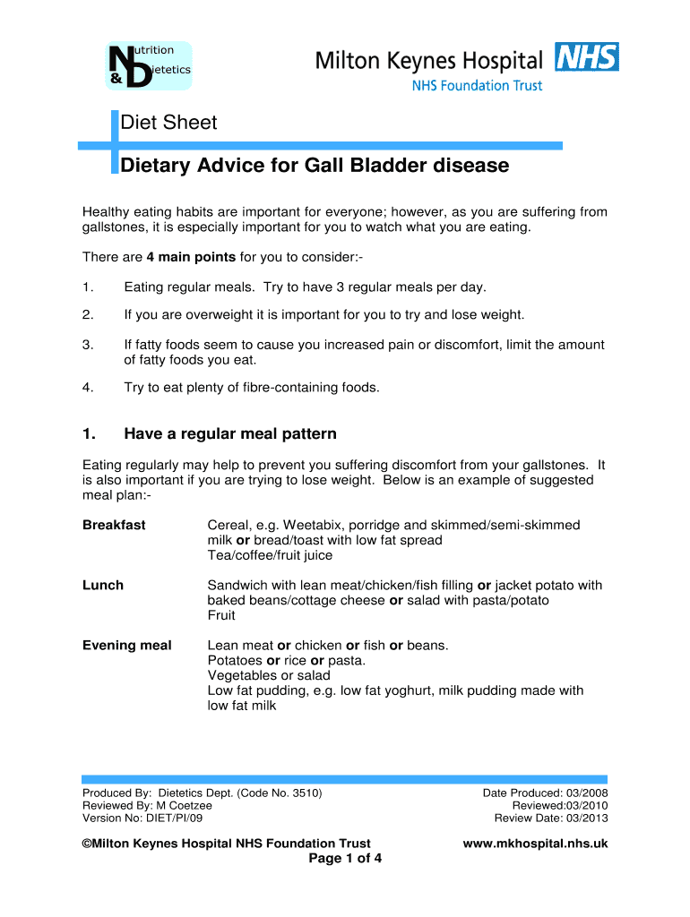 Gallstones Diet Sheet PDF  Form