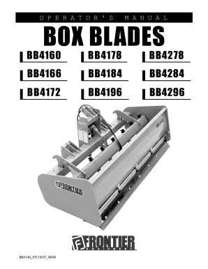 O P E R a T O R &#039; S M a N U a L BOX BLADES BB4160 BB4178 BB4278 BB4166 BB4184 BB4284 BB4172 BB4196 BB4296 BB4142 5TL15537 0  Form