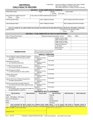 Universal Child Health Record Pecec Pembschools  Form