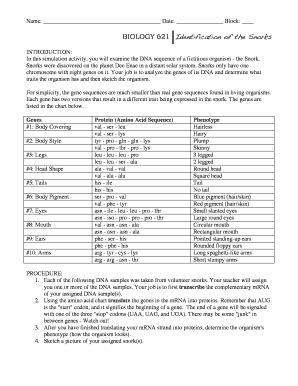 Biology 621 Identification of the Snorks  Form