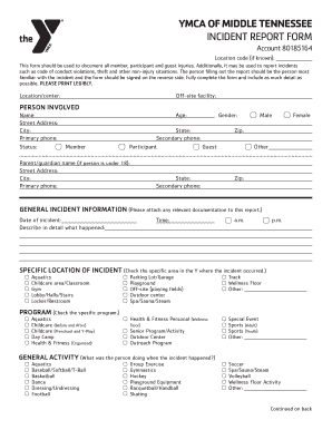 Ymca Incident Report  Form