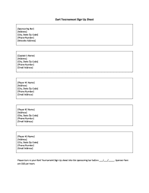 Dart Tournament Sign Up Sheet Links  Form