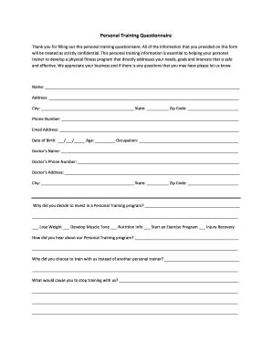 Personal Questionnaire Template