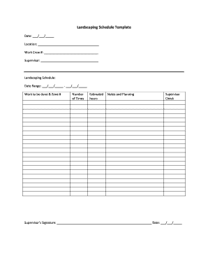 Landscaping Schedule Template  Form