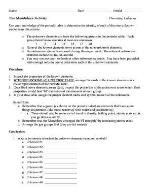 The Mendeleev Activity Answer Key PDF  Form