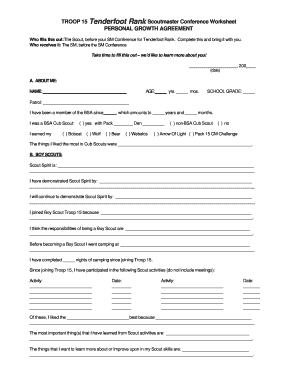 TROOP 15 Tenderfoot Rank Scoutmaster Conference Worksheet  Form
